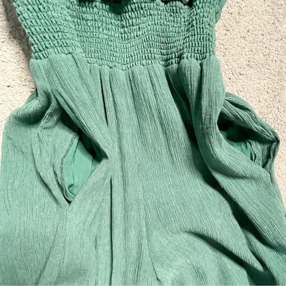 Anthropologie Bionda Plisse Jumpsuit Green Sleeveless Smocked Wide Leg Size XS - Picture 10 of 14
